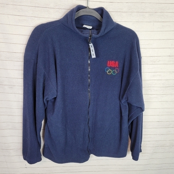 USA OLYMPIC COMMITTEE BLUE FLEECE VINTAGE FULL ZIP UP, SZ MEDIUM - Picture 1 of 9